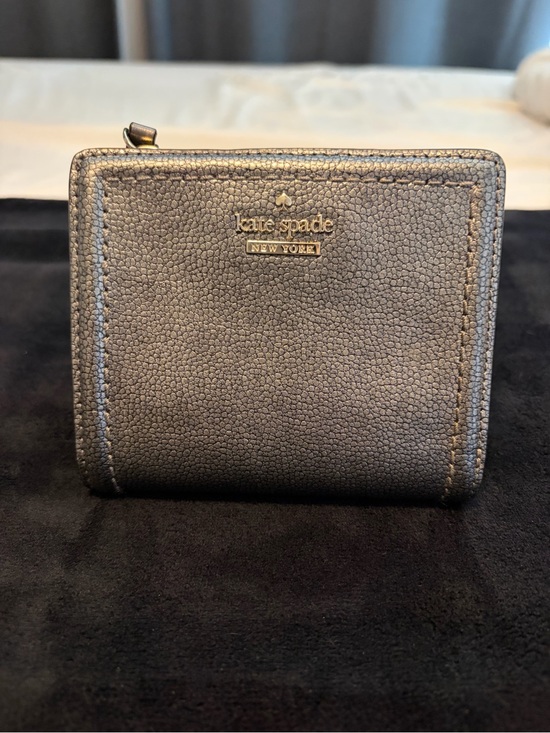 kate spade Handbags - kate spade metallic gray pebbled leather zip wallet